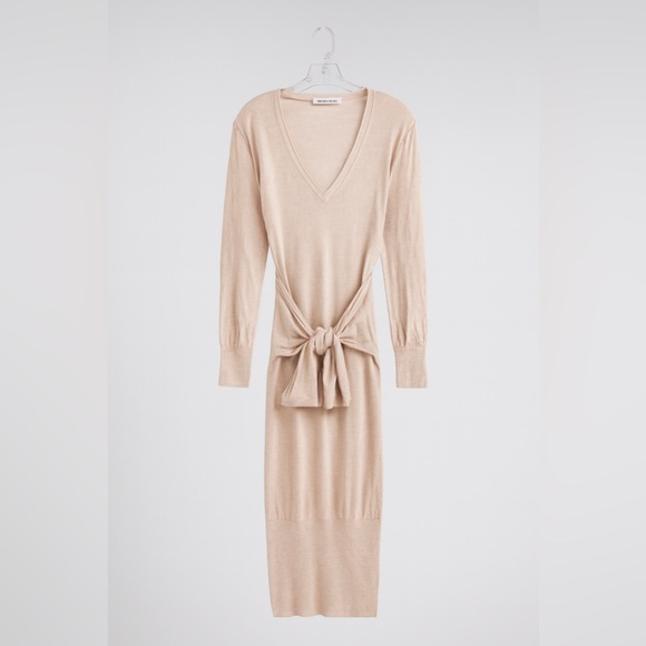 Thakoon Cream Long Sleeve Wrap Tie Sweater Dress - Picture 2 of 4